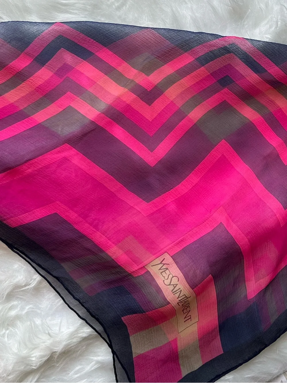 Yves Saint Laurent Silk Geometric Scarf Pink Navy 30” Square